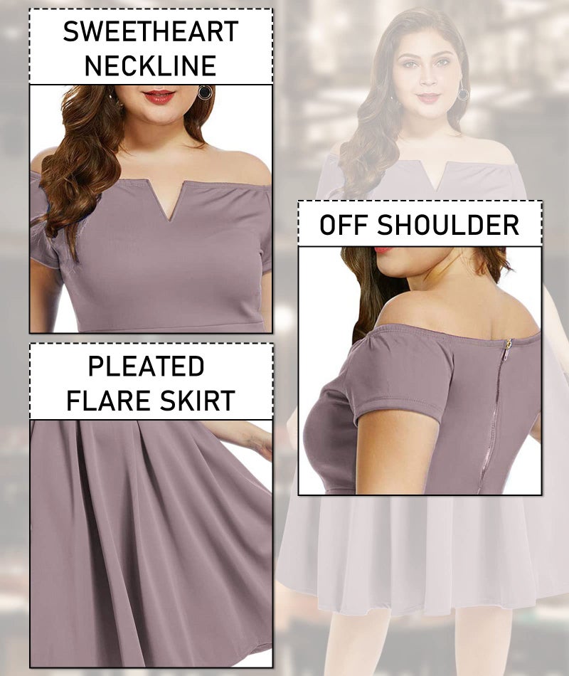 LALAGEN Women's Plus Size Vintage 1950s Party Cocktail Wedding Swing Midi Dress Gray Purple XL - Image 4